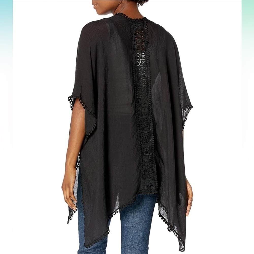 Steve Madden Lace Inset Ruana, BLACK, Size One, NWT - Picture 4 of 7